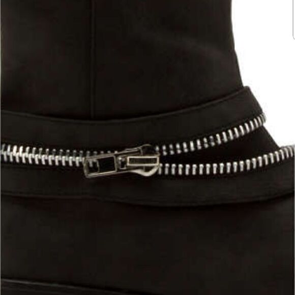 MOTO Style Black Tall Boots With Zipper Feature - Picture 2 of 8